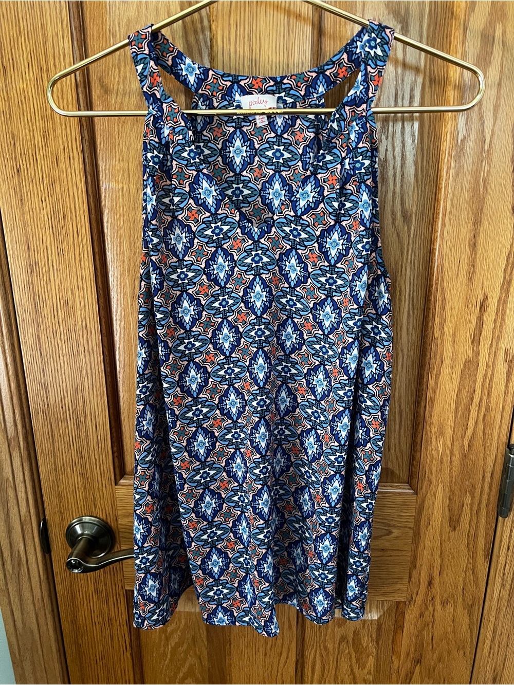 Pixley Navy Coral & White Geometric Tank Top